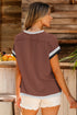 Retro Vibe Contrast Trim Corded Knit Short Sleeve Top